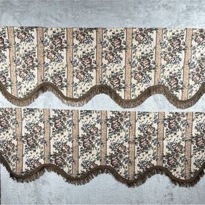 Waverly Felicite Jacobean Valance Set Dark Florals Whimsigoth Fringe 50"X14"